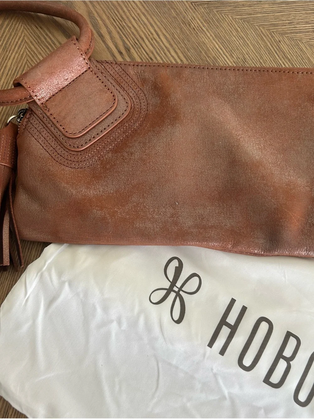 HOBO Brown Leather Hobo Bag with Tassel Detail